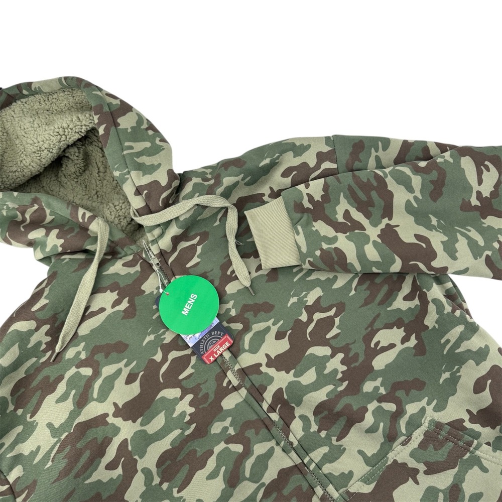 Big Ball Sports Mens Sherpa Lined Camo Zip Up‎ Hooded Jacket Green XL SWI-FP